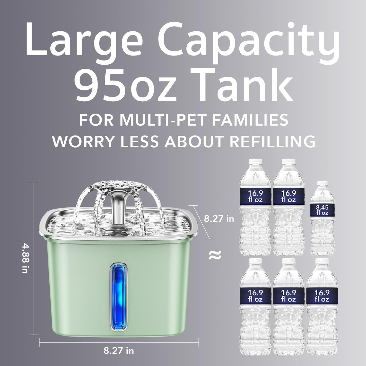 Veken Stainless Steel Cat Water Fountain 95oz/2.8L — Award-Winning, BPA-Free, 5-Stage Filtration