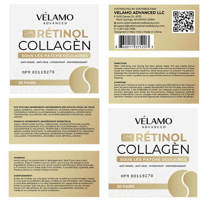 VELAMO ADVANCED 24K Gold Under Eye Patches – Retinol & Collagen Eye Masks for Puffiness, Dark Circles & Wrinkles | 60 Pcs