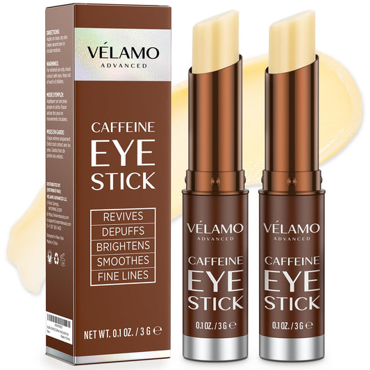 VELAMO ADVANCED Caffeine Eye Stick – Energizing Under-Eye Balm for Dark Circles & Puffiness | Travel-Size, 2 Pcs