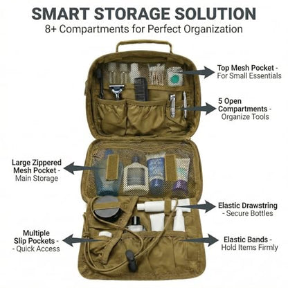 VELVEBAG Hanging Toiletry Bag for Men – Waterproof Travel Shaving Bag with Hook (Khaki)