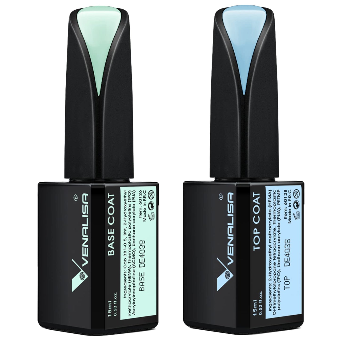 VENALISA 2-Piece 15ml Gel Nail Base & Top Coat Set – No-Wipe, High-Gloss