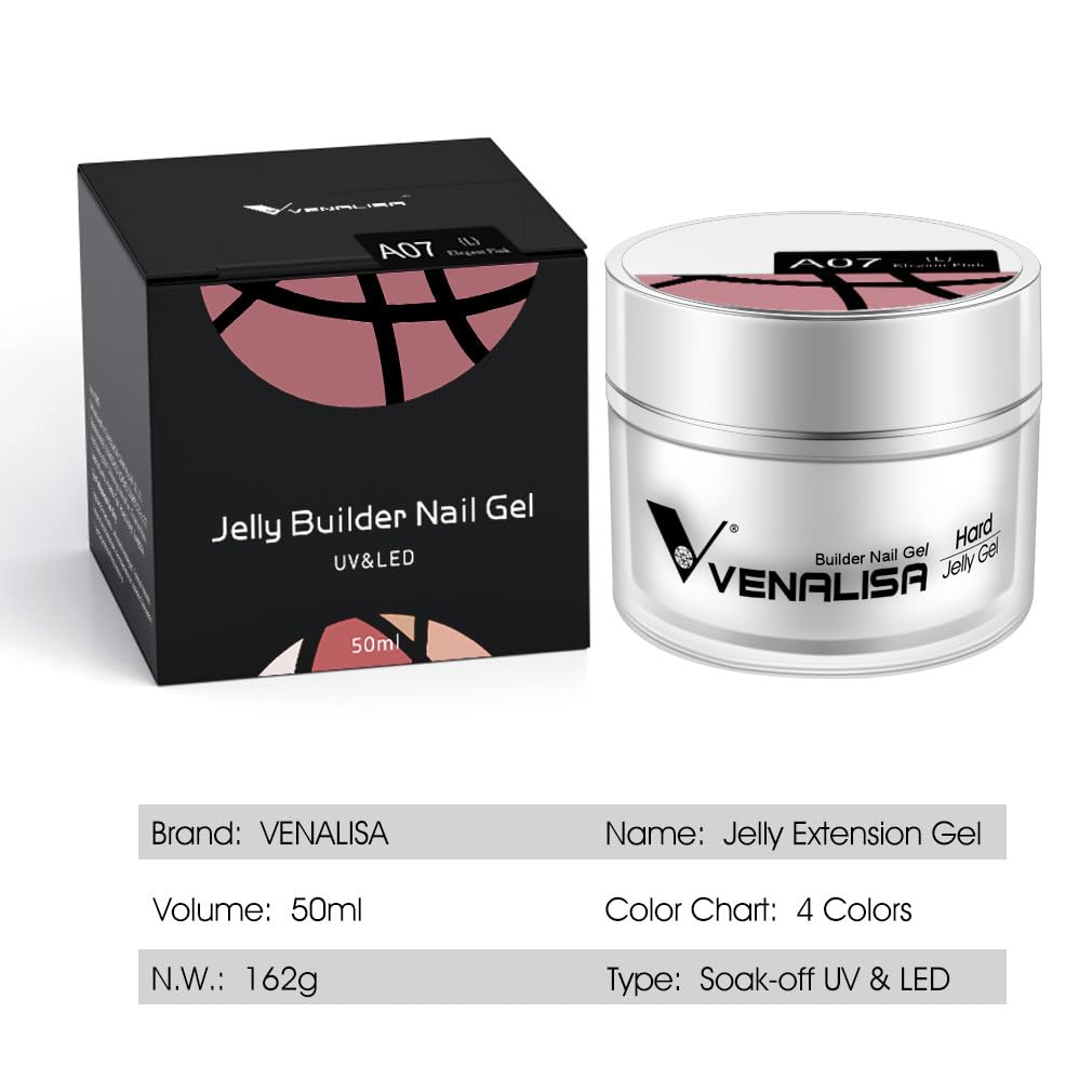 V VENALISA Builder Nail Gel 50ml – Jelly Nude Pink for Nail Extensions & Polygel Manicure