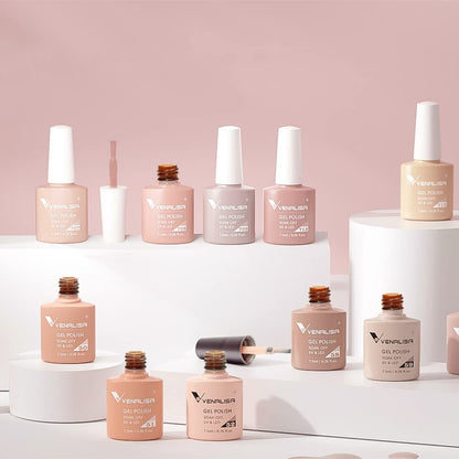 VENALISA Gel Nail Polish Set — 12×7.5ml Nude & Pink Shades for All Seasons