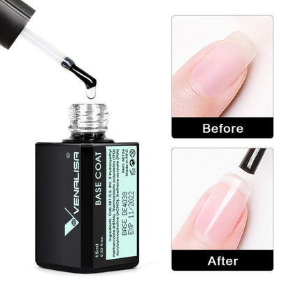 VENALISA 2-Piece 15ml Gel Nail Base & Top Coat Set – No-Wipe, High-Gloss