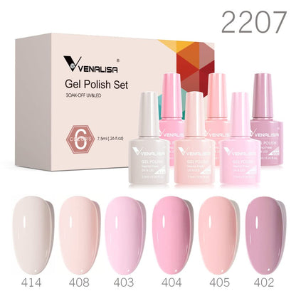 V VENALISA Hema-Free Pink Gel Nail Polish Set – 6 Nude Pink Colors, Soak-Off Gel Kit, LED Lamp for At-Home Manicure