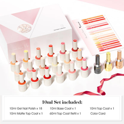 VENALISA V2 22-pcs Gel Nail Polish Set - 18 Colors, Color Card, Base & Top Coats