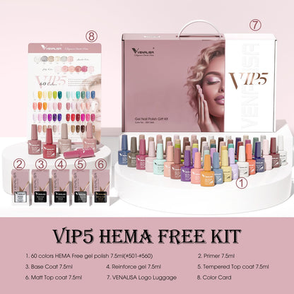 VENALISA VIP5 60-Color Gel Nail Polish Set with Base & Top Coats – Salon-Quality at Home