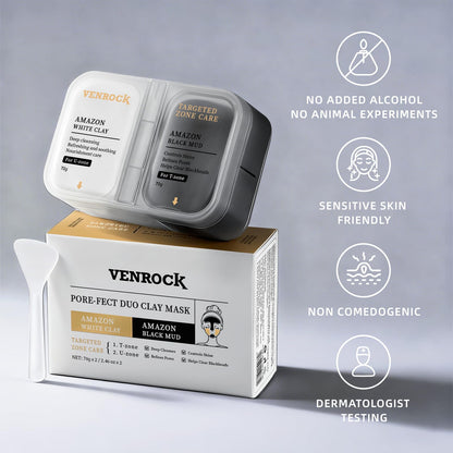 Venrock Dual Kaolin Clay Mask & Black Mask Clay - 2-in-1 Deep Pore Cleansing Facial (4.94 oz)