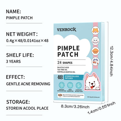 Venrock Pimple Patches — 48 Hydrocolloid Patches in 24 Cute Animal Shapes