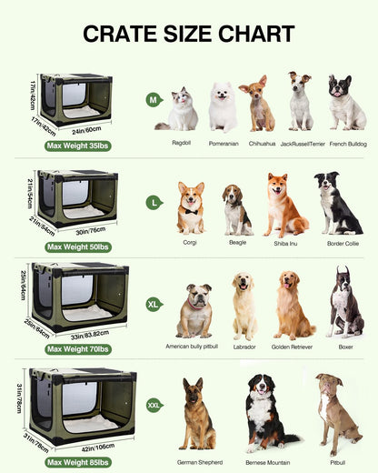 Veraste 33-Inch Collapsible Travel Dog Crate for Medium-Large Dogs | Portable 4-Door Soft Kennel with Mesh Windows