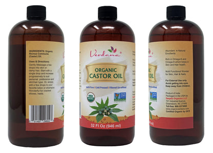 Verdana Organic Castor Oil – Cold Pressed, Hexane Free, USDA Organic – 32 fl oz