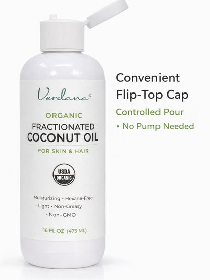 Verdana Organic Fractionated Coconut Oil – Lightweight Carrier for Skin & Hair – USDA Organic, Unscented