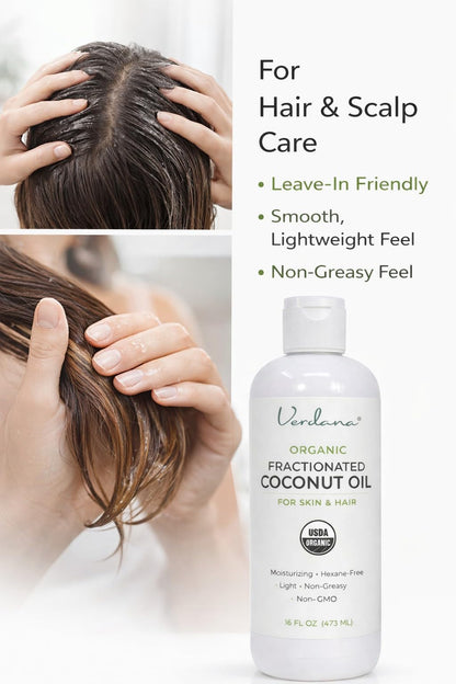 Verdana Organic Fractionated Coconut Oil – Lightweight Carrier for Skin & Hair – USDA Organic, Unscented