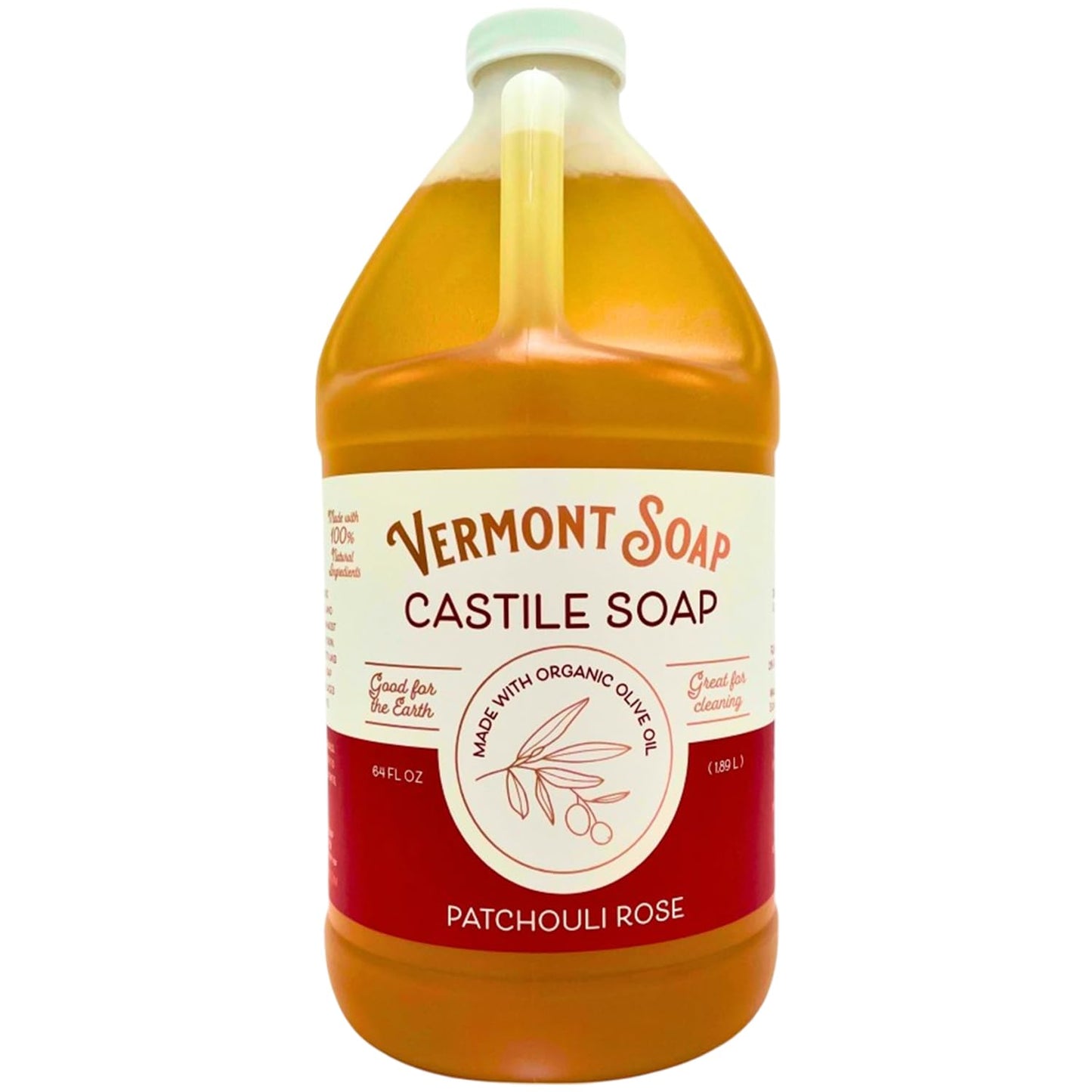 Vermont Castile Soap Patchouli Rose | Gentle Liquid Soap for Sensitive Skin, Body Wash & Oily Hair – 64 oz