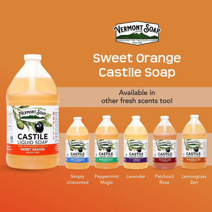 Vermont Pure Castile Soap Orange – Gentle Organic Body Wash & Oily Hair Shampoo (64 oz) | Vermont Soap