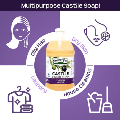 Vermont Soap Lavender Castile Soap – Gentle Organic Liquid Soap for Sensitive Skin & Hair | 64 oz