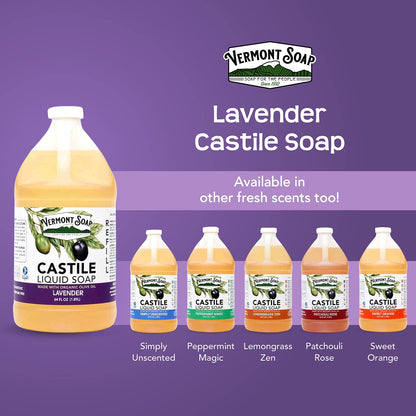 Vermont Soap Lavender Castile Soap – Gentle Organic Liquid Soap for Sensitive Skin & Hair | 64 oz