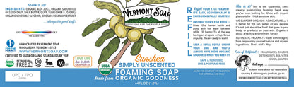 VERMONT SOAP Organic Unscented Foaming Hand Soap - 64 oz, Fragrance Free, Plant-Powered Moisturizing Formula