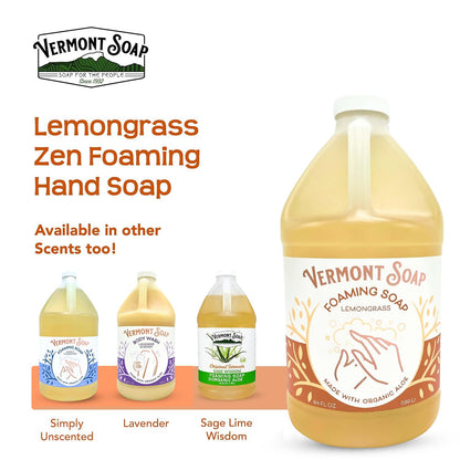VERMONT SOAP Lemongrass Zen Foaming Hand Soap – Fragrance-Free, Moisturizing, 64 oz