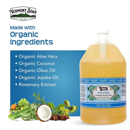 VERMONT SOAP Organics Foaming Hand Soap – Unscented, Ready-to-Use Gallon Refill