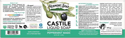 Vermont Soap Vermont Castile Peppermint - Gentle Liquid Soap for Sensitive Skin, Organic Hair Shampoo for Oily Hair, 64 oz