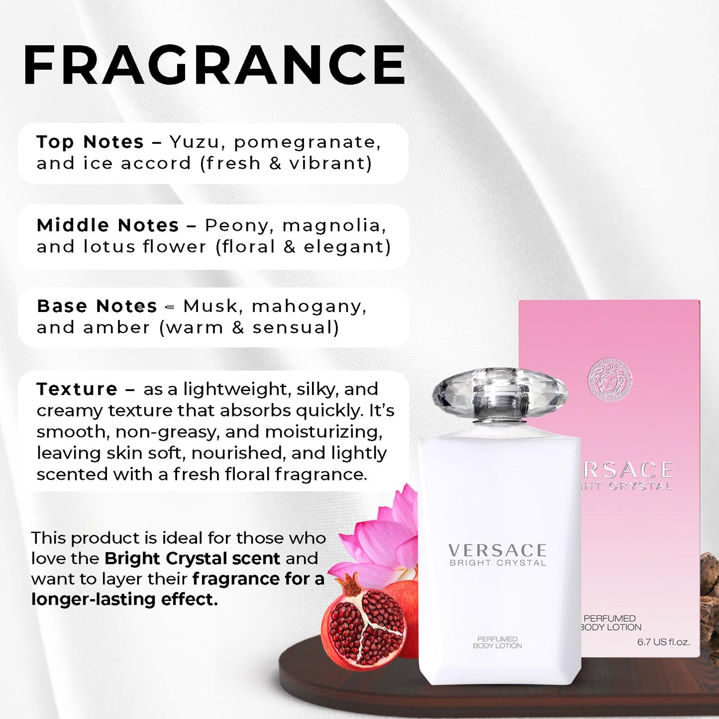 Versace Bright Crystal Perfumed Body Lotion for Women – 6.7 Ounces | Hydrating Scented Care