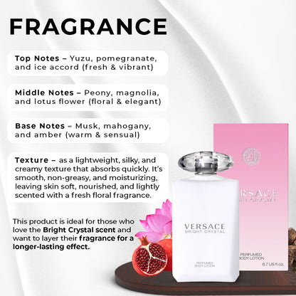 Versace Bright Crystal Perfumed Body Lotion for Women – 6.7 Ounces | Hydrating Scented Care