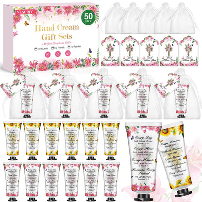 VESPRO 50-Pack Christian Hand Cream Gifts with Prayer Cards | Bible Verse Gifts for Women