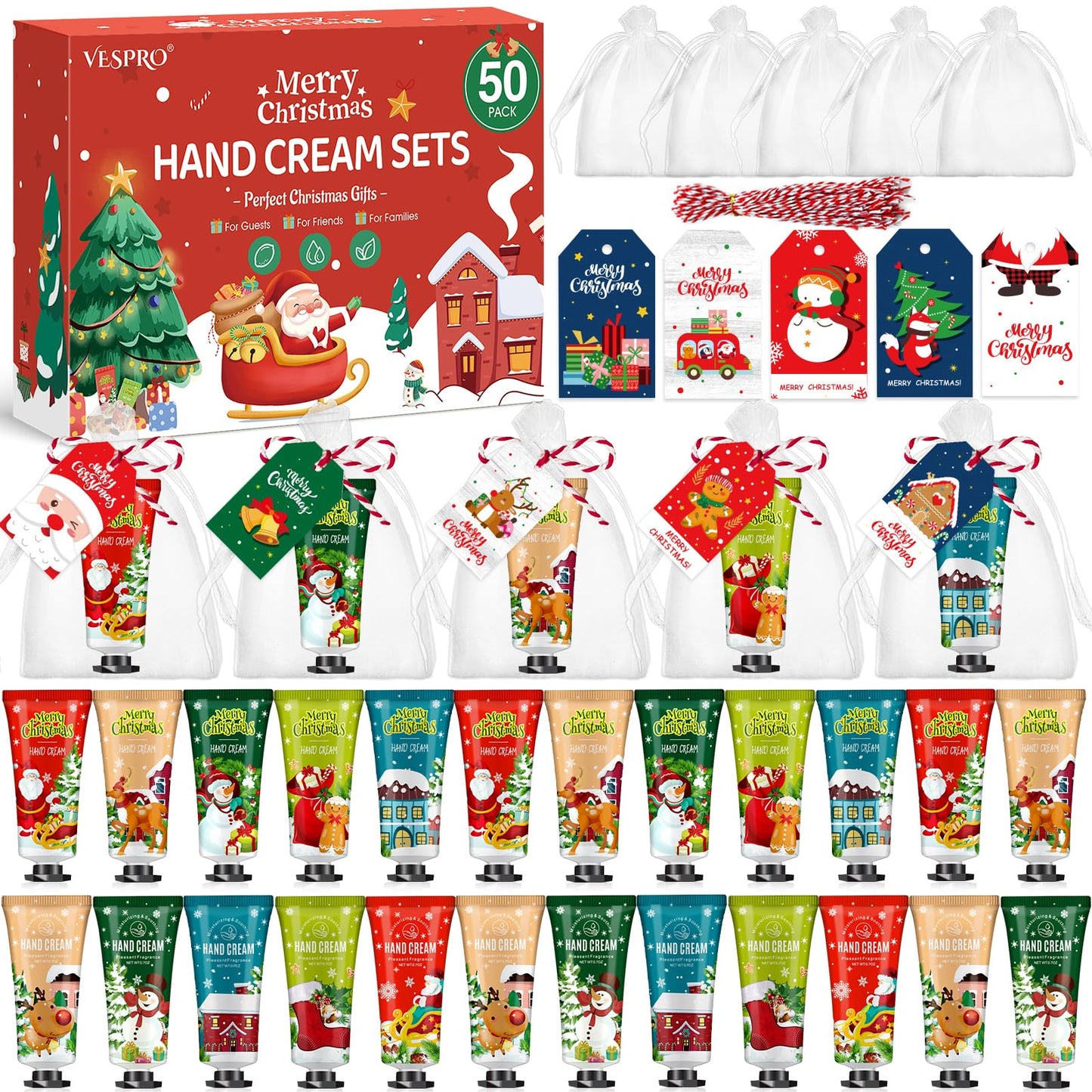 VESPRO 50-Pack Christmas Hand Cream Gift Set for Women