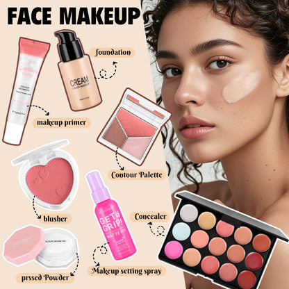 VESPRO All-In-One Makeup Kit – 40-Color Eyeshadow Palette, Foundations & Brushes | Gift Set for Women & Beginners