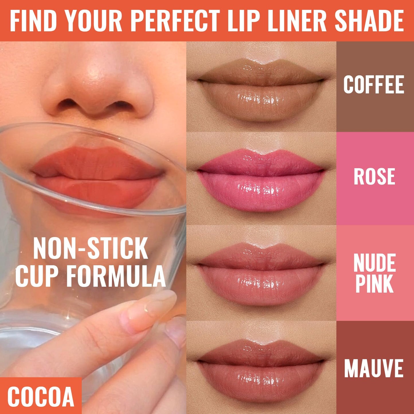 Vevivia Beauty 4pcs Lip Stain Peel Off – Long-Lasting Lip Liner Stain, Waterproof & 2-in-1 Matte (Cocoa, Rose, Nude, Mauve)