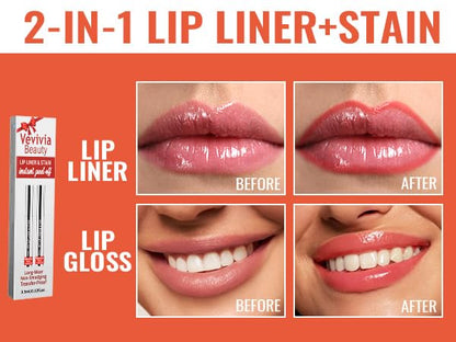 Vevivia Beauty 4pcs Lip Stain Peel Off – Long-Lasting Lip Liner Stain, Waterproof & 2-in-1 Matte (Cocoa, Rose, Nude, Mauve)