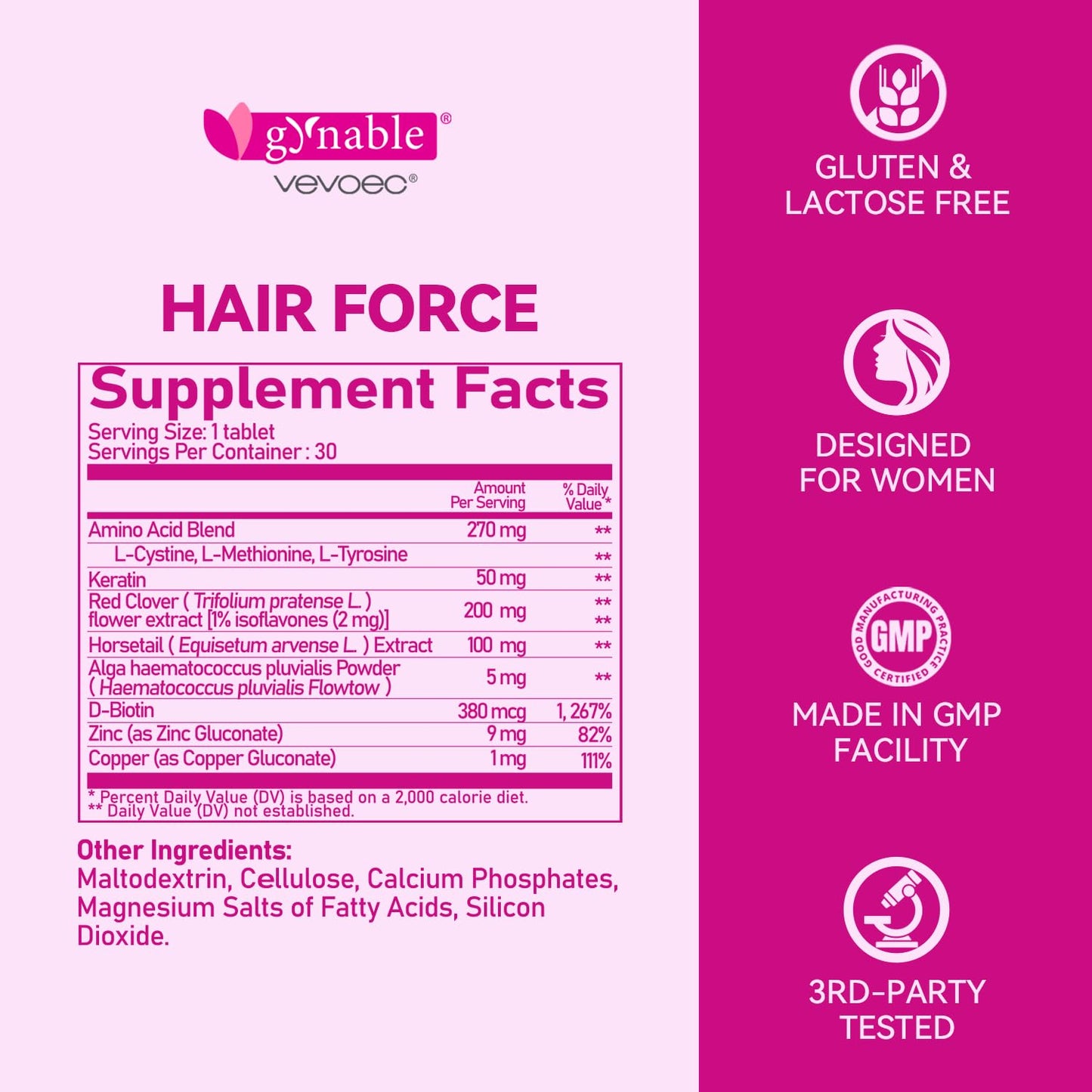 Vevoec Hair Growth Supplement for Women – DHT Blocker with Biotin & Red Clover, Gluten-Free, 1 Per Day