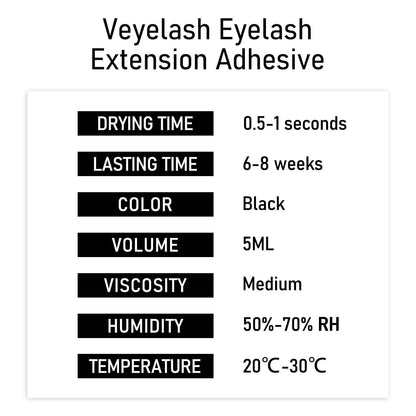 VEYES INC Eyelash Extension Glue – Extra Strong Black 5ml, 1s Dry Time, Up to 8 Weeks Hold