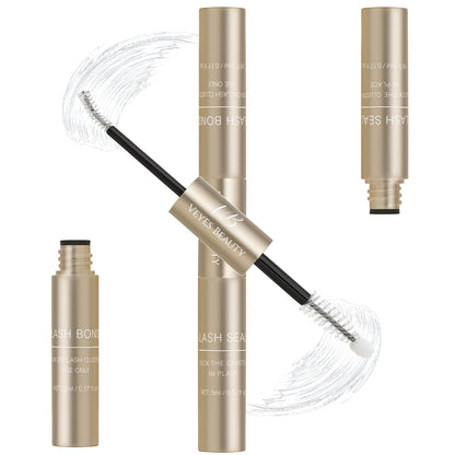 VEYESBEAUTY Lash Bond and Seal 2-in-1 Waterproof Glue for DIY Lash Extensions | 5ml + 5ml White Bond