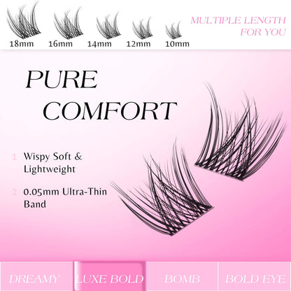 VEYESBEAUTY Lash Clusters – DIY False Eyelashes, Five-Second Series, LuxeBold 12mm Wispy