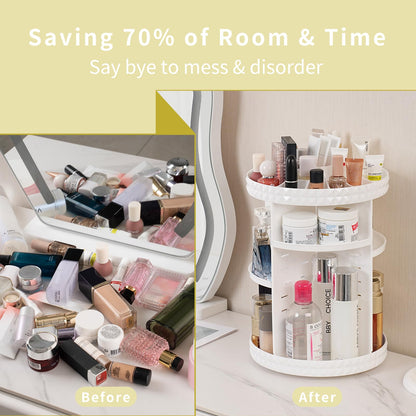 V-HANVER 360° Rotating Makeup Organizer | Large-Capacity Acrylic Vanity Storage