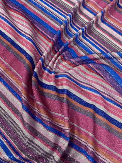 Vibrant Multicolour Striped Lurex Fabric by the Metre
