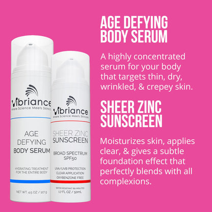 Vibriance Premium Skincare Bundle | Super C Serum, Gentle Cleanser, Lightweight Moisturizing Cream, Sheer Zinc SPF 50, Age Defying Body Serum