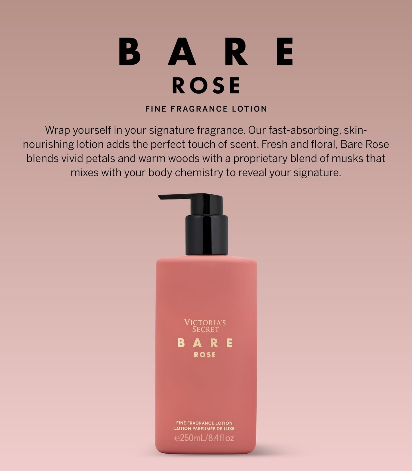 Victoria's Secret Bare Rose Fragrance Body Lotion – Pear Skin, Rosa Centifolia & Sheer Woods (8.4 oz)