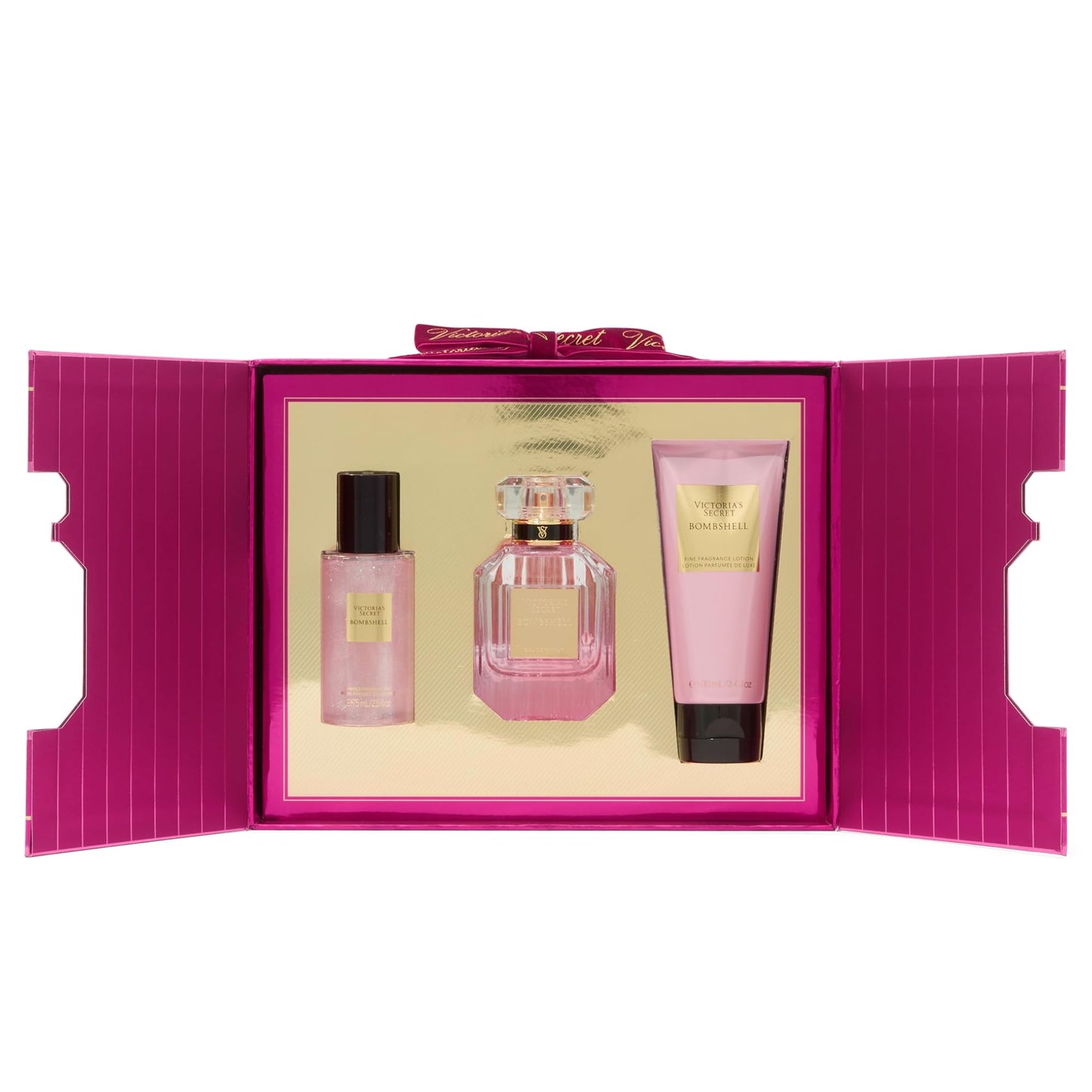 Victoria's Secret Bombshell 3-Piece Luxe Fragrance Gift Set – 1.7 oz EDP, Travel Lotion & Shimmer Mist