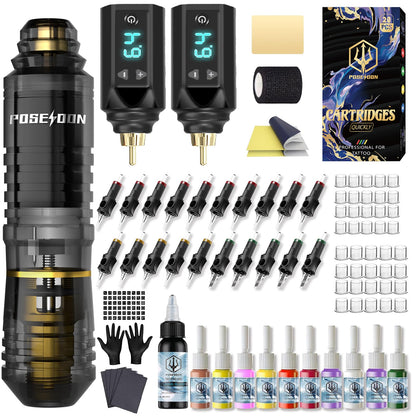 Vidattx Poseidon Tattoo Pen Kit – Beginner Starter Bundle with 2 Batteries + Cartridges