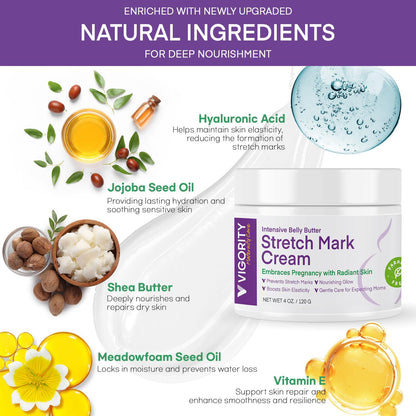 Vigority Stretch Mark Cream for Pregnancy – Belly Butter for Expecting Moms, 4 oz