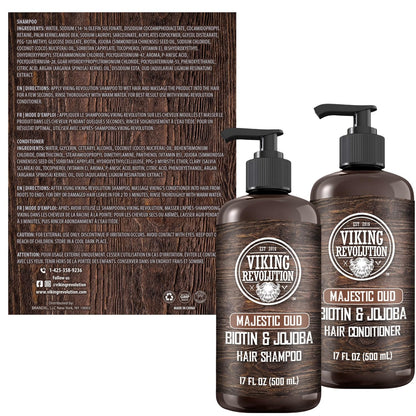 Viking Revolution Majestic Oud Men’s Shampoo & Conditioner Set with Biotin & Jojoba Oil – 17oz