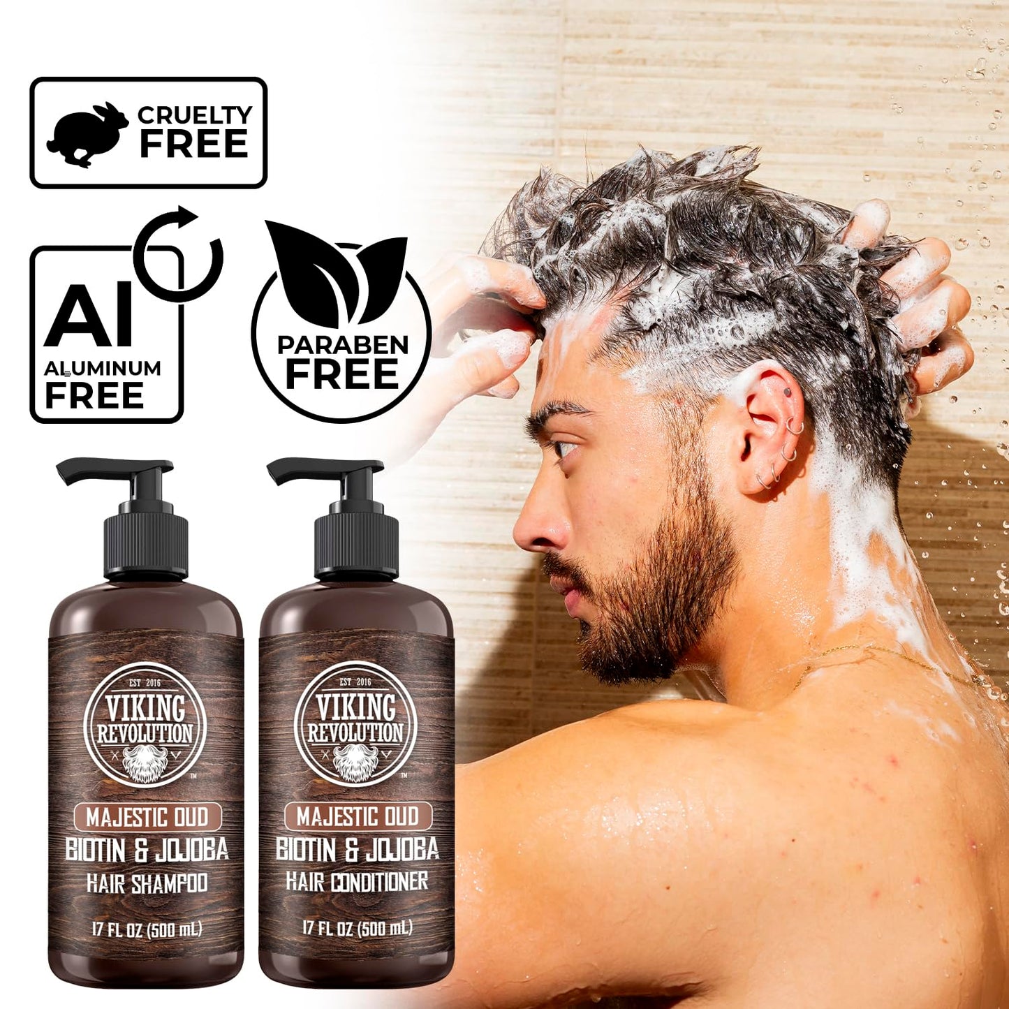 Viking Revolution Majestic Oud Men’s Shampoo & Conditioner Set with Biotin & Jojoba Oil – 17oz
