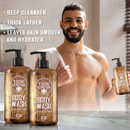 Viking Revolution Men's Cedar & Pine Body Wash – Vitamin E & Oregano Oil, 2-Pack
