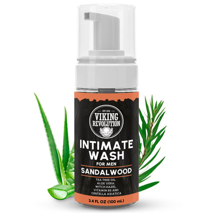 Viking Revolution Mens Intimate Wash – Foaming Body Wash with Aloe Vera, Tea Tree Oil & Witch Hazel (3.4 oz)