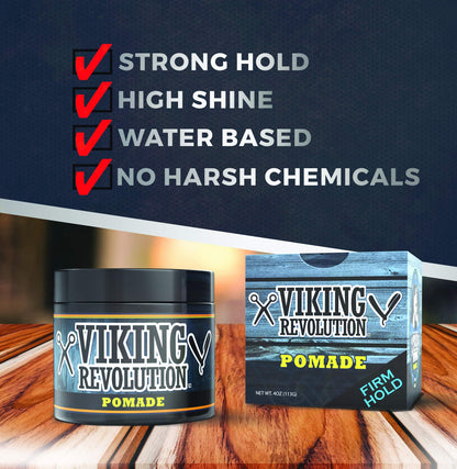 Viking Revolution Pomade for Men – Firm Hold & High Shine, Water-Based, Easy Wash Out | 2-Pack
