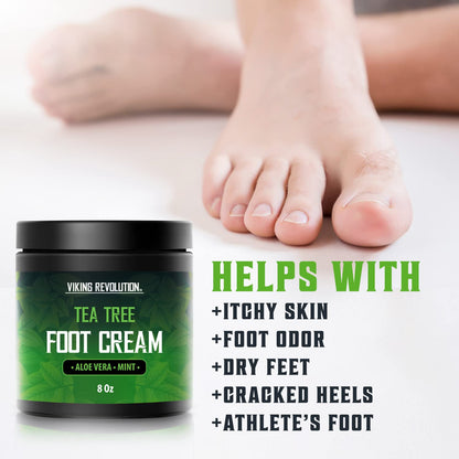 Viking Revolution Tea Tree Foot Cream for Dry Cracked Heels – 8oz Pack of 2