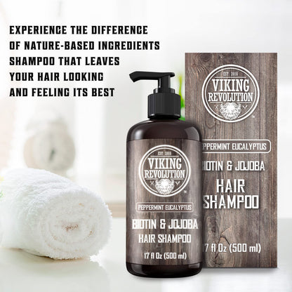 Viking Revolution Biotin Mens Shampoo – Eucalyptus & Peppermint with Jojoba & Mint Oil | 17 oz